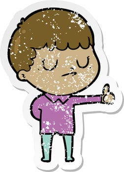 distressed sticker of a cartoon grumpy boy vector
