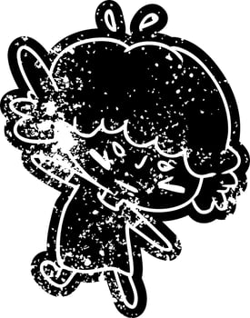 grunge icon of a cute kawaii girl vector