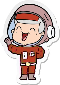 sticker of a happy cartoon astronaut vector