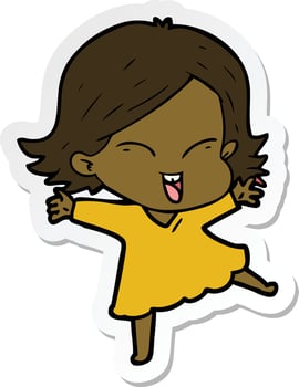 sticker of a happy cartoon girl vector