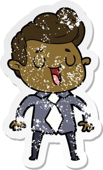 distressed sticker of a happy cartoon man vector