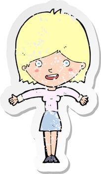 retro distressed sticker of a cartoon excited woman vector