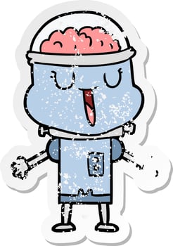 distressed sticker of a happy cartoon robot vector