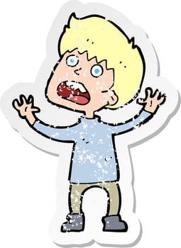 retro distressed sticker of a cartoon stressed boy vector