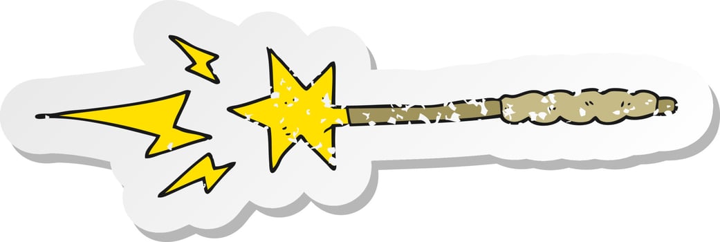 retro distressed sticker of a cartoon magic wand vector