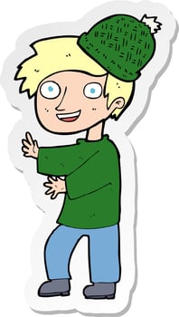 sticker of a cartoon man wearing winter hat vector
