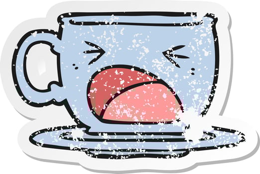 distressed sticker of a cartoon shouting tea cup vector