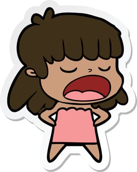 sticker of a cartoon woman talking loudly vector