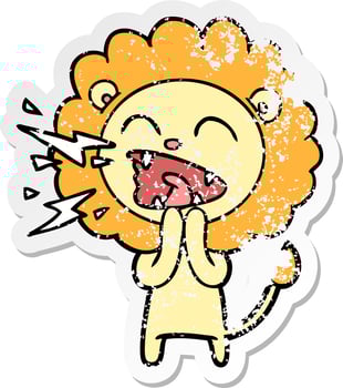 distressed sticker of a cartoon roaring lion vector