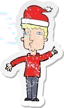 retro distressed sticker of a cartoon man ready for christmas vector