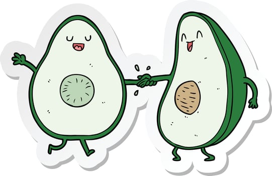 sticker of a cartoon dancing avocados vector