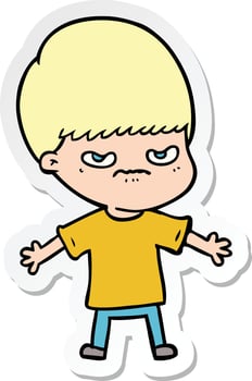 sticker of a annoyed cartoon boy vector