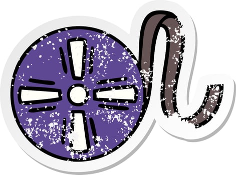 distressed sticker of a cute cartoon movie roll vector