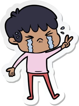 sticker of a cartoon boy crying vector