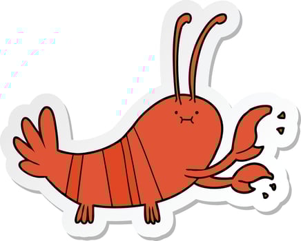 sticker of a cartoon lobster vector