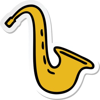sticker of a cute cartoon musical saxophone vector