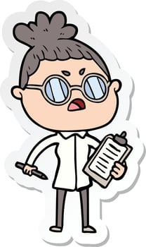 sticker of a cartoon annoyed woman vector
