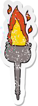 distressed sticker of a cartoon flaming chalice vector