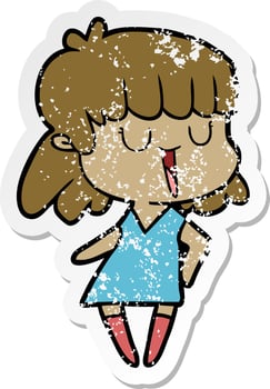 distressed sticker of a cartoon woman vector