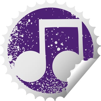 distressed circular peeling sticker symbol musical note vector