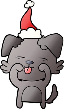 gradient cartoon of a dog rubbing eyes wearing santa hat vector