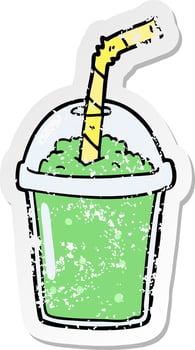 distressed sticker of a cartoon iced smoothie vector