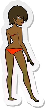 sticker of a cartoon woman in bikini vector