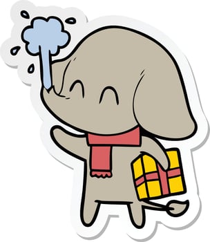 sticker of a cute cartoon elephant spouting water vector