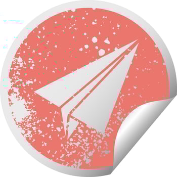 distressed circular peeling sticker symbol paper plane vector