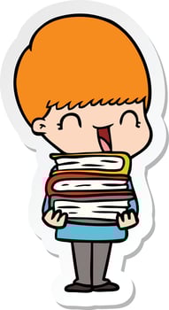 sticker of a happy cartoon boy vector