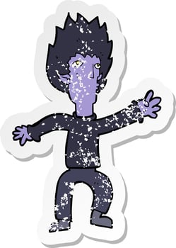 retro distressed sticker of a cartoon vampire vector