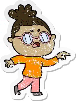 distressed sticker of a cartoon annoyed woman vector