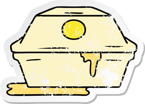 distressed sticker cartoon doodle of a fast food burger container vector