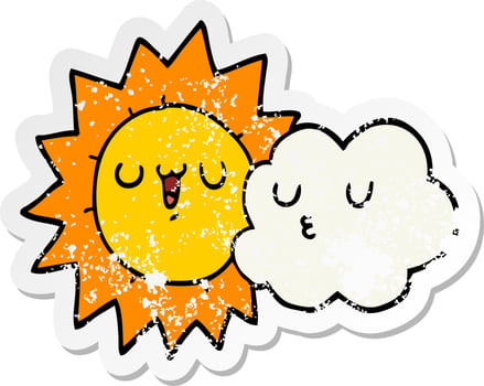 distressed sticker of a cartoon sun and cloud vector