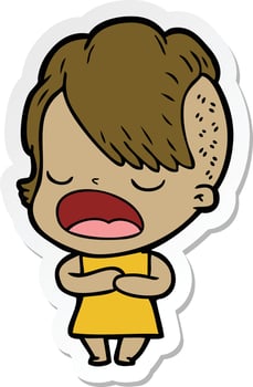 sticker of a cartoon cool hipster girl talking vector