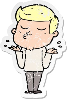 distressed sticker of a cartoon model guy pouting vector