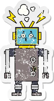 distressed sticker of a cute cartoon robot vector