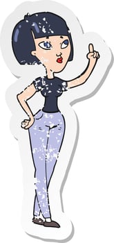 retro distressed sticker of a cartoon woman asking question vector
