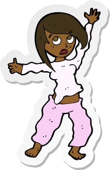 sticker of a cartoon frightened woman vector