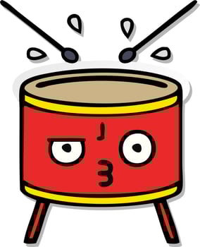 distressed sticker of a cute cartoon drum vector