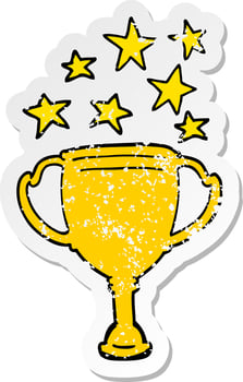distressed sticker of a cartoon sports trophy vector