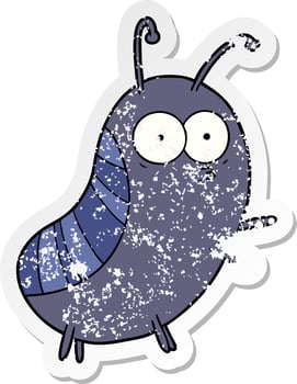 distressed sticker of a funny cartoon beetle vector
