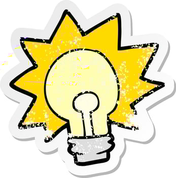 distressed sticker of a cartoon shining light bulb vector