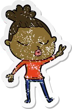 distressed sticker of a cartoon calm woman vector
