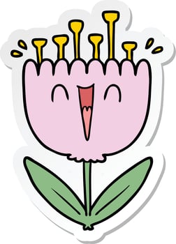 sticker of a cartoon happy flower vector