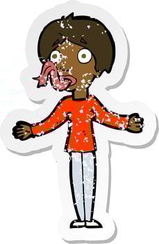 retro distressed sticker of a cartoon woman telling lies vector