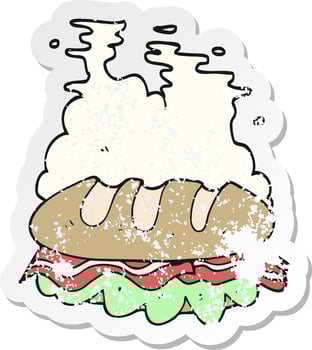 retro distressed sticker of a cartoon huge sandwich vector
