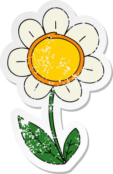 distressed sticker of a quirky hand drawn cartoon daisy vector
