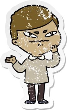 distressed sticker of a cartoon angry man vector