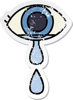 distressed sticker of a cute cartoon crying eye vector